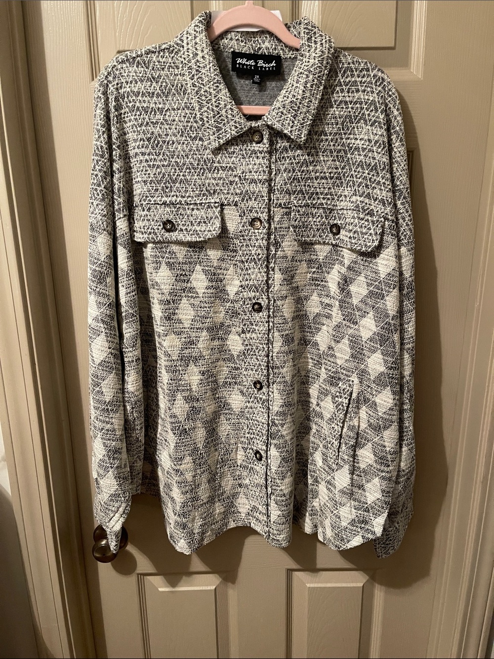 New White Birch Black & Cream Button-Front Utility Shacket